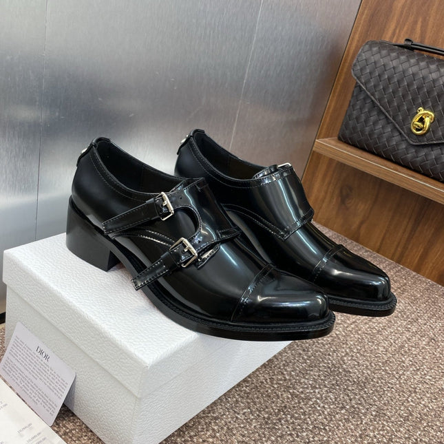 DIOR 25S D-IVIERA SERIES LOW-CUT DEEP VAMP LOAFERS 35MM IN BLACK GLOSSY CALFSKIN
