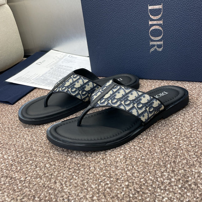 DIOR 25S ALIAS THONG SANDAL IN BEIGE BLACK CALFSKIN AND CANVAS
