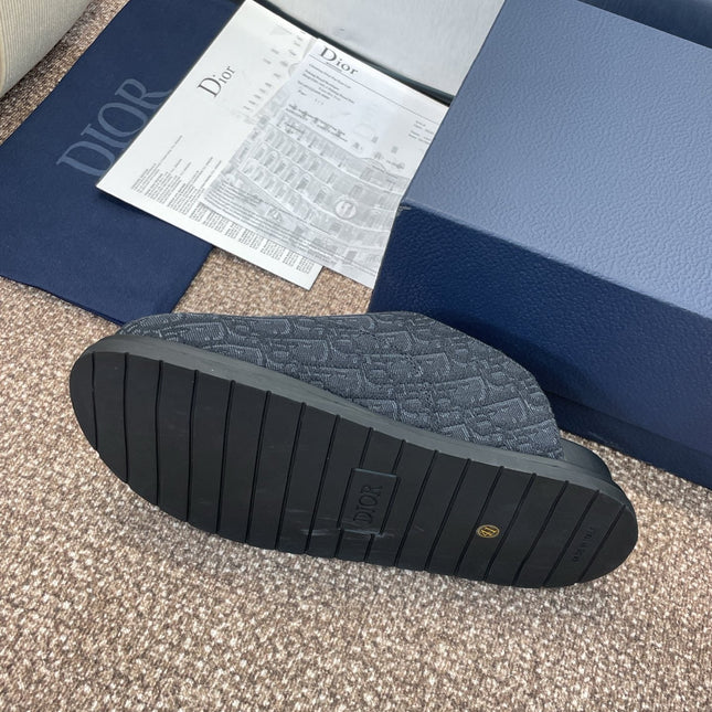 DIOR 25S AQUA MULES WITH OBLIQUE PATTERN IN DARK BLUE CANVAS