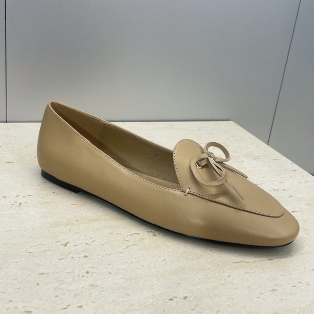 CELINE 26S BALLET FLATS IN DARK BEIGE LAMBSKIN WITH BOW