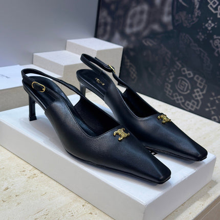 CELINE 26S SLINGBACK HEELS 65 MM IN BLACK CALFSKIN