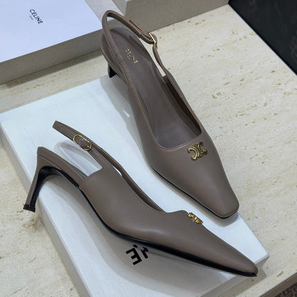 CELINE 26S SLINGBACK HEELS 65 MM IN BEIGE GREY CALFSKIN