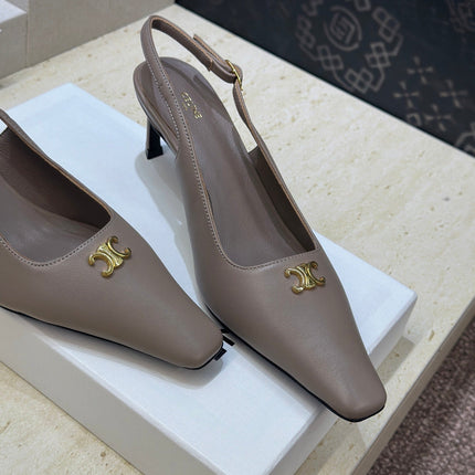 CELINE 26S SLINGBACK HEELS 65 MM IN BEIGE GREY CALFSKIN