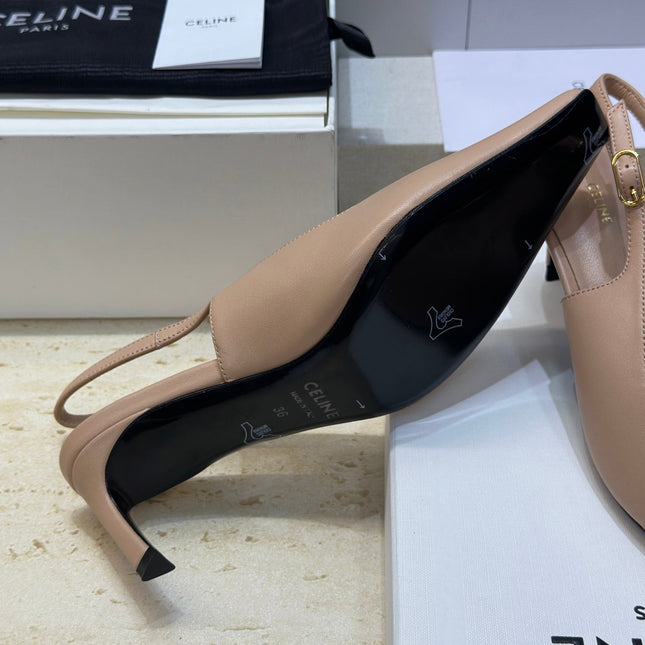 CELINE 26S SLINGBACK HEELS 65 MM IN NUDE BEIGE CALFSKIN