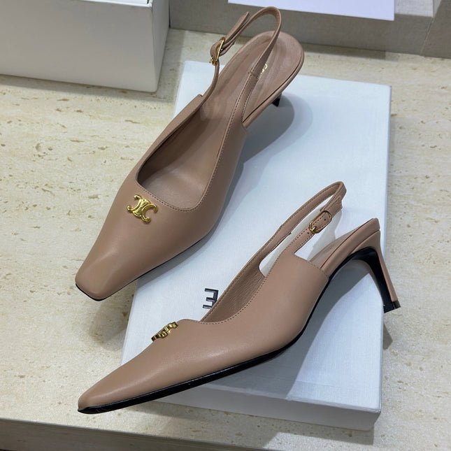CELINE 26S SLINGBACK HEELS 65 MM IN NUDE BEIGE CALFSKIN