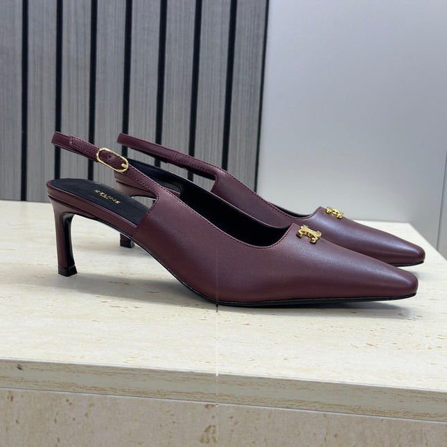 CELINE 26S SLINGBACK HEELS 65 MM IN DARK RED CALFSKIN