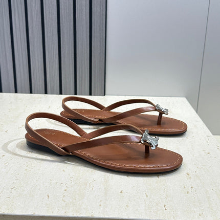 CELINE 26S THONG SANDALS IN BROWN CALFSKIN