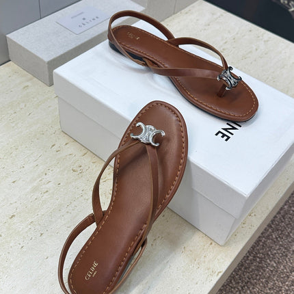 CELINE 26S THONG SANDALS IN BROWN CALFSKIN