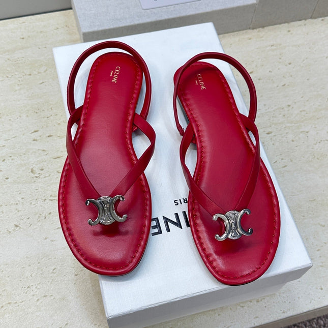 CELINE 26S THONG SANDALS IN RED CALFSKIN