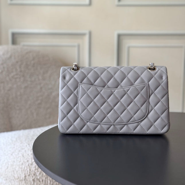 CHANEL 25S CLASSIC FLAP BAG 25 CM IN GREY LAMBSKIN WITH GOLD HARDWARE