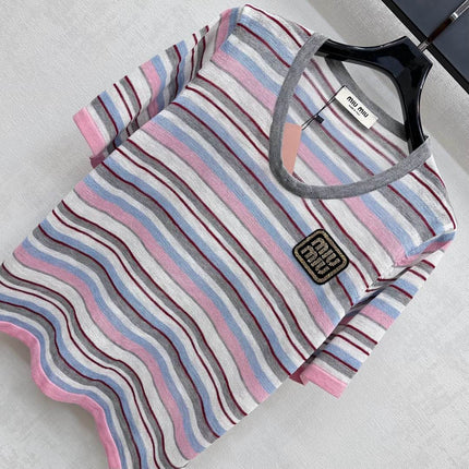 MIUMIU STRIPED KNIT T-SHIRT 273767