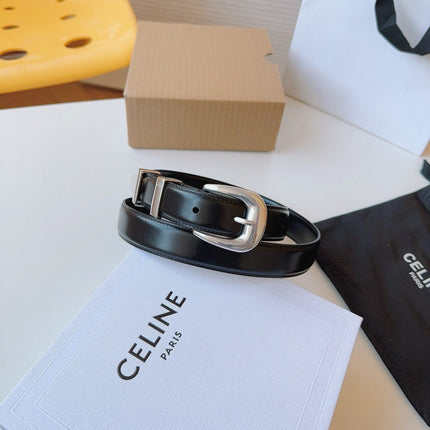 CELINE 25S SMALL 25MM WESTERN BELT IN BLACK CALFSKIN 566639