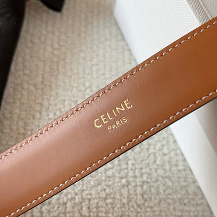 CELINE 25S BELT 25MM IN BROWN CALFSKIN SILVER HARDWARE 561793