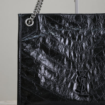 NIKI SHOPPING BAG 33 IN BLACK CRUMPLED CALFSKIN SILVER HARDWARE