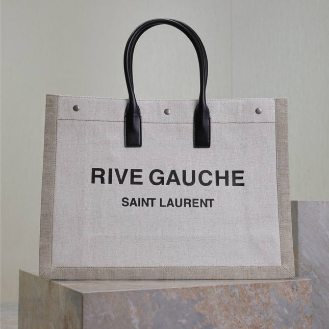 YSL 25S RIVE GAUCHE TOTE BAG 48 IN DUSTY GRAY CANVAS