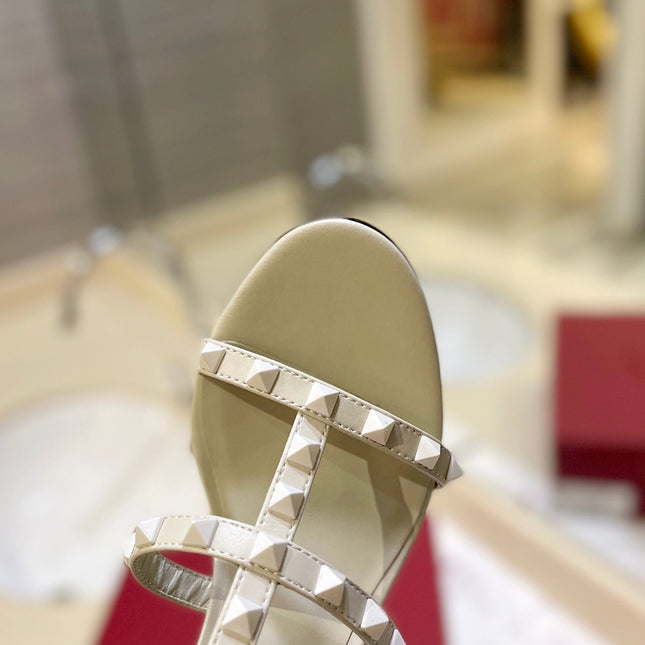 VALENTINO 26S ROCKSTUD CAGED HEELED SANDALS 60 MM IN CREAM WHITE CALFSKIN