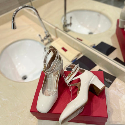 VALENTINO 26S ANKLE STRAP PUMPS 60 MM IN CREAM WHITE PATENT CALFSKIN