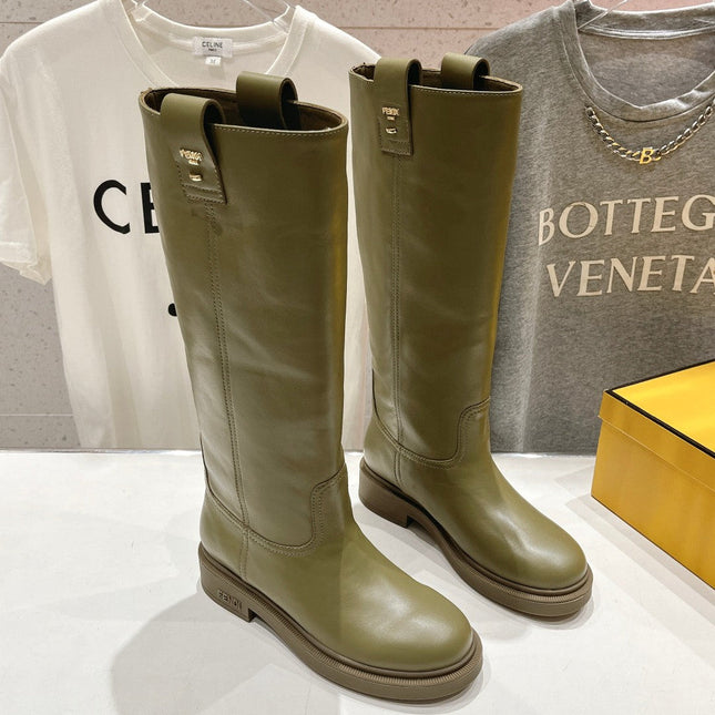 FENDI 25S HIGH BOOTS IN MOSS GREEN COWHIDE