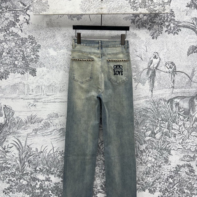 Joewe 25 Chain-decorated Jeans Blue Cotton Fabric