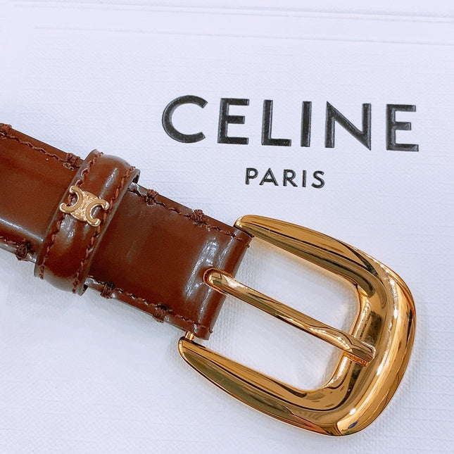 CELINE 25S BELT 25MM WITH ARC DE TRIOMPHE BUCKLE IN BURNT UMBER 571500