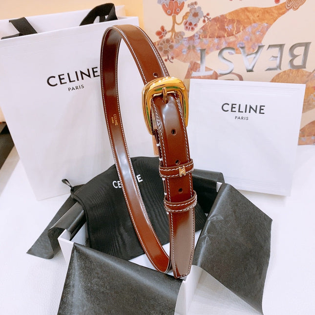 CELINE 25S BELT 25MM WITH ARC DE TRIOMPHE BUCKLE IN BURNT UMBER 571501