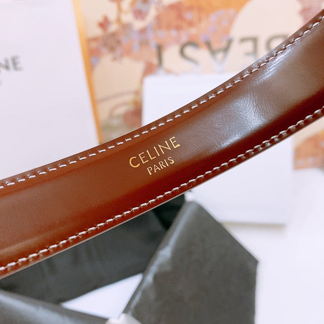 CELINE 25S BELT 25MM WITH ARC DE TRIOMPHE BUCKLE IN BURNT UMBER 571501