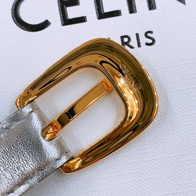 CELINE 25S BELT 18MM WITH ARC DE TRIOMPHE BUCKLE IN SILVER 571503
