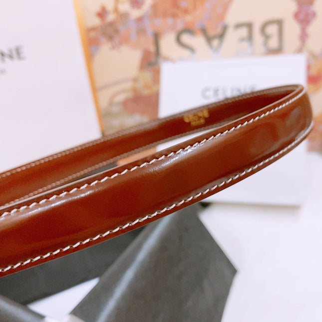 CELINE 25S BELT 18MM WITH ARC DE TRIOMPHE BUCKLE IN BURNT UMBER 571505
