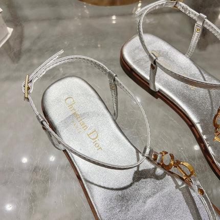 DIORIVIERA C'EST THONG SANDAL SILVER AQUAMARINA CALFSKIN