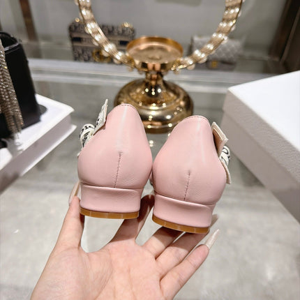 DIOR 26S LOW HEEL PUMPS 30MM IN LIGHT PINK CALFSKIN WITH BOW