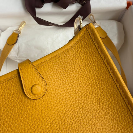 HM 25S EVELYNE 17 CM IN DARK YELLOW COWHIDE WITH GOLD HARDWARE