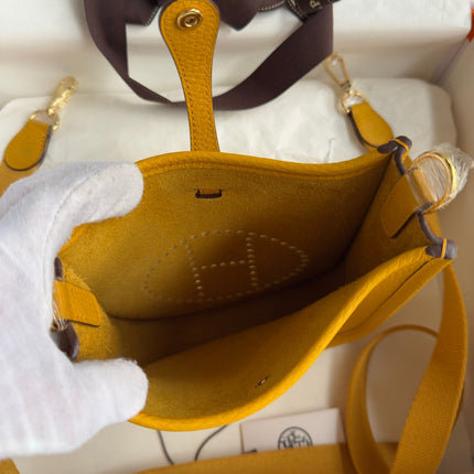 HM 25S EVELYNE 17 CM IN DARK YELLOW COWHIDE WITH GOLD HARDWARE
