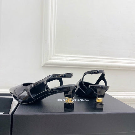 CHANEL 26S POINTED TOE HIGH HEELS 55 MM IN BLACK PATENT LAMBSKIN