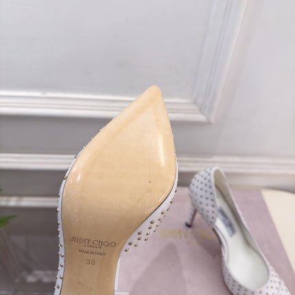 JIMMY CHOO 26S HIGH HEELS 100 MM IN OFF WHITE CALFSKIN WITH ROUND STUDS