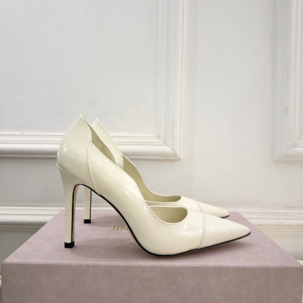 JIMMY CHOO 26S HIGH HEELS 100 MM IN CREAM WHITE SHINY CALFSKIN
