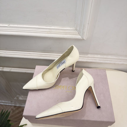 JIMMY CHOO 26S HIGH HEELS 100 MM IN CREAM WHITE SHINY CALFSKIN
