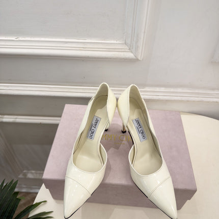 JIMMY CHOO 26S HIGH HEELS 100 MM IN CREAM WHITE SHINY CALFSKIN