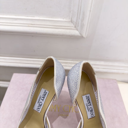 JIMMY CHOO 26S HIGH HEELS 100 MM IN OFF WHITE MESH FULLY EMBELLISHED WITH CRYSTALS