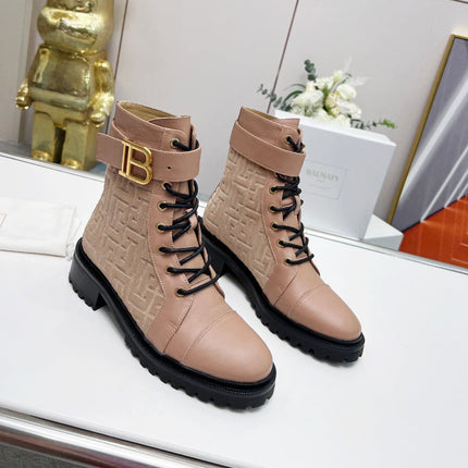 BALMAIN 26S BOOTS IN NUDE BEIGE CALFSKIN AND SUEDE