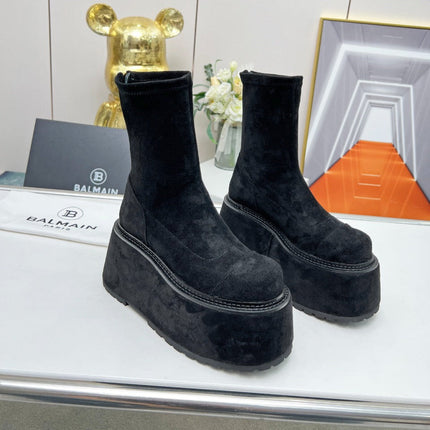 BALMAIN 26S PLATFORM BOOTS 100 MM IN BLACK SUEDE