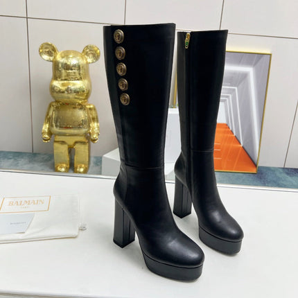 BALMAIN 26S HIGH BOOTS 115 MM IN BLACK CALFSKIN