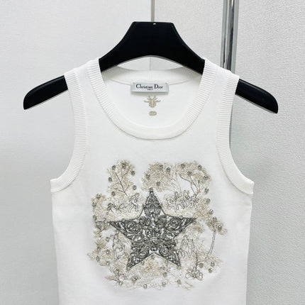 CD Star Embroidered Cropped Tank Top