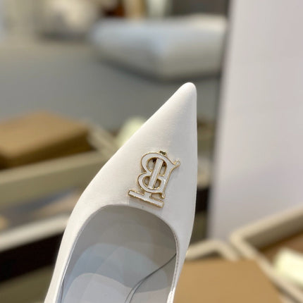 BURBERRY 26S HIGH HEELS 105 MM IN WHITE CALFSKIN WITH LOGO