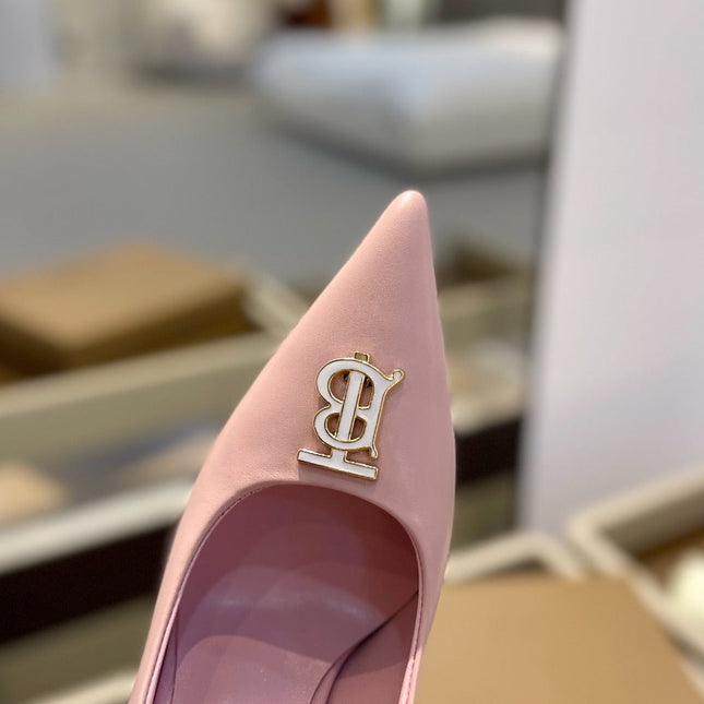 BURBERRY 26S HIGH HEELS 105 MM IN LIGHT PINK CALFSKIN WITH LOGO
