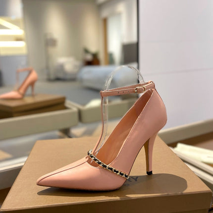 BURBERRY 26S HIGH HEELS 105 MM IN NUDE PINK CALFSKIN