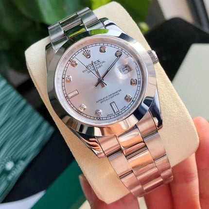 DATEJUST 41 SMOOTH BEZEL STAINLESS STEEL DIAMOND NUMERALS